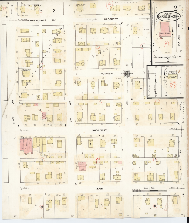 Ein altes Stadtplan von Philadelphia, Pennsylvania aus dem Jahr 1894, Teil des Oxford Junction Plans, der Straßen, Gebäude und Sehenswürdigkeiten zeigt.