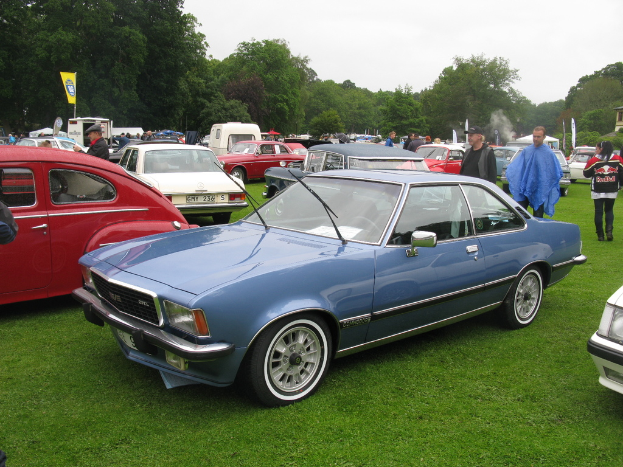 Mehrere Fahrzeuge und Menschen versammeln sich auf einer grünen Fläche unter einer gelben Fahne, mit Bäumen und einem rauchigen Himmel im Hintergrund.