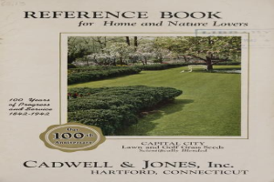 Ein Buchumschlag mit dem Titel "Cadwell & Jones, Inc.", der ein Bild von Bäumen, Pflanzen, Gras und einer Bank zeigt.