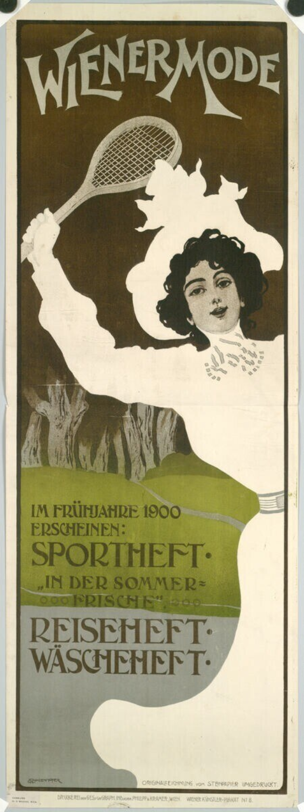 Plakat aus den 1920er Jahren, das ein Tennisturnier bewirbt und eine Frau mit einem Tennisschläger zeigt