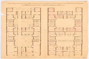 Ein detaillierter Grundrissplan des Erdgeschosses von Berliner Straße 58, der mehrere Räume und begleitenden Text enthält.