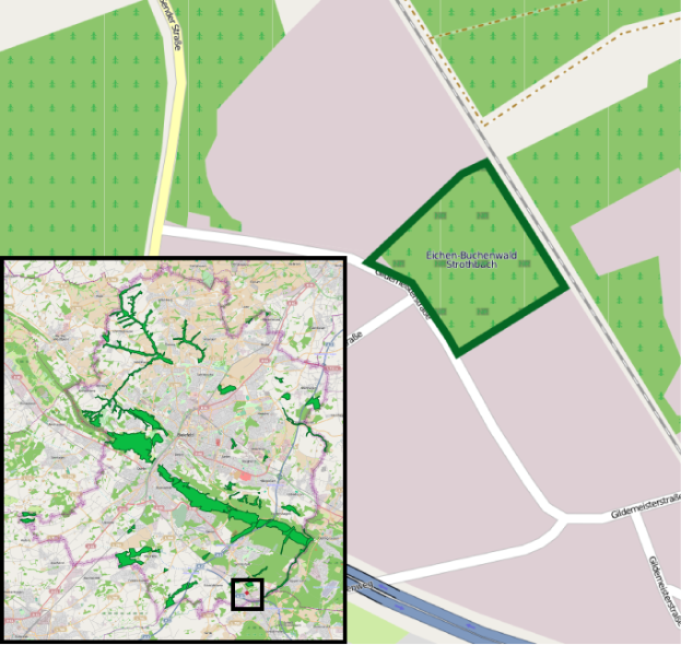Eine Karte von Stuttgart, Deutschland, geteilt in zwei Teile mit Text oben und unten, die eine geplante Standorterkennung hervorhebt.
