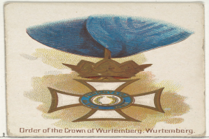 Plakat mit dem Logo "Orden der Württembergischen Krone", einer blauen und goldenen Krone mit einer goldenen Umrandung und fetter schwarzer Schrift.