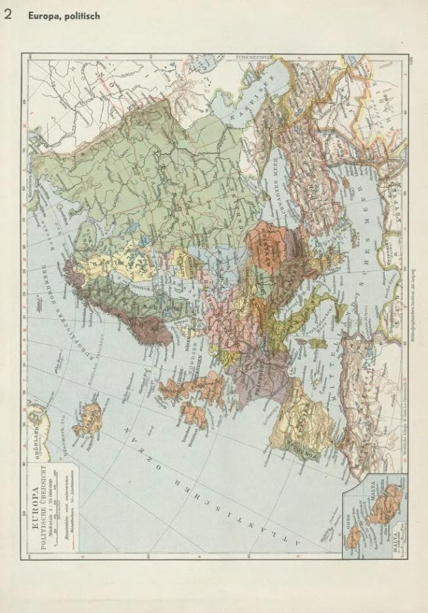 Alte 19. Jahrhundert-Karte von Europa, die politische Grenzen zeigt, auf altem Papier mit Text oben und unten gedruckt.