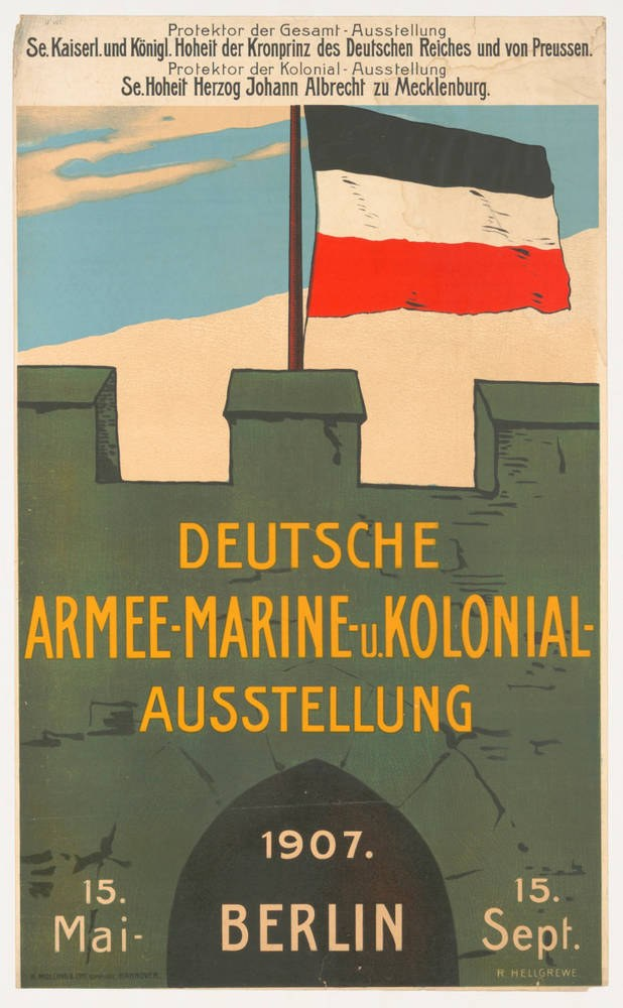 Deutsches Flagge über Text auf einem Plakat angezeigt.