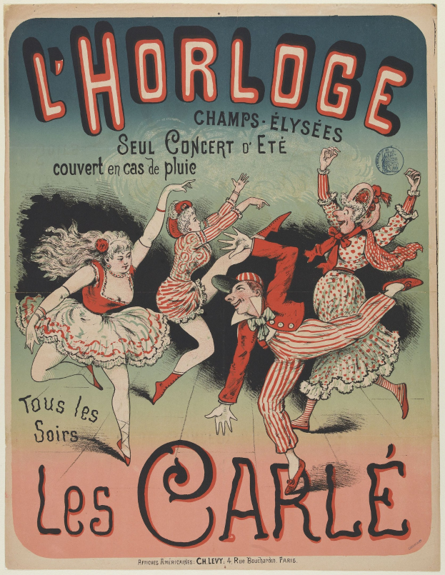 Ein farbenfrohes Konzertplakat für ein Event im Chorlage in Paris, Frankreich, mit einer Gruppe von Menschen in bunten Kostümen mit strahlenden Gesichtern, umgeben von auffälligem Text auf einem fröhlichen gelben Hintergrund.