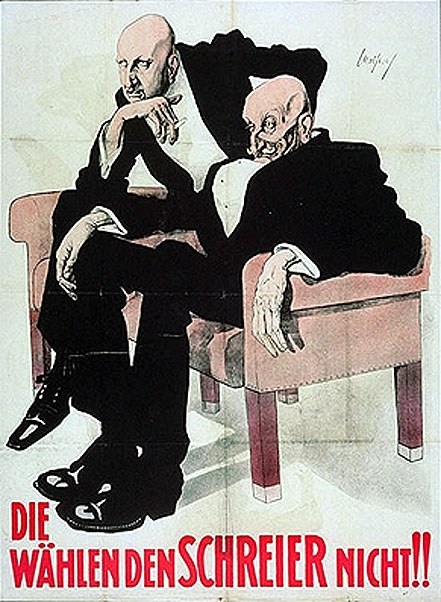 Deutsches Propagandaplakat für die Nazi-Partei, das zwei Männer auf einem Sofa zeigt, mit Textüberlagerung.