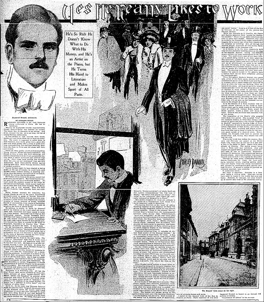Schwarze und weiße Zeitungsseite der New York Daily News vom 1. Oktober 1894 mit einem Mann im Anzug und Krawatte umgeben von kleineren Bildern von Menschen, Gebäuden und Text.