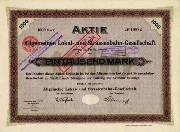 Altes deutsches Wertpapier mit gedrucktem Text und numerischen Zeichen.