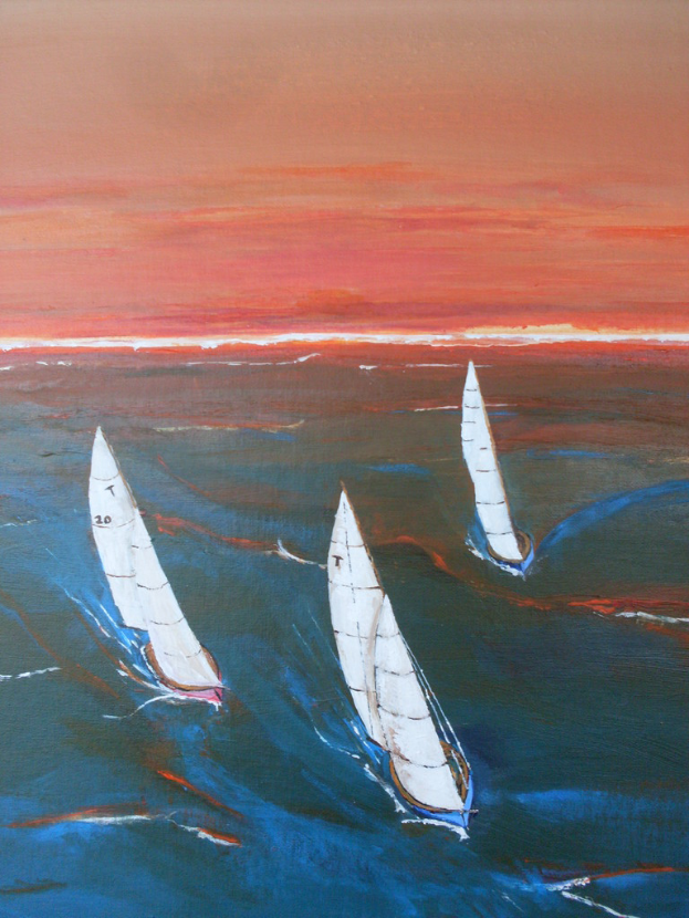 Ein Porträt, das mehrere Schiffe auf einem Gewässer zeigt.